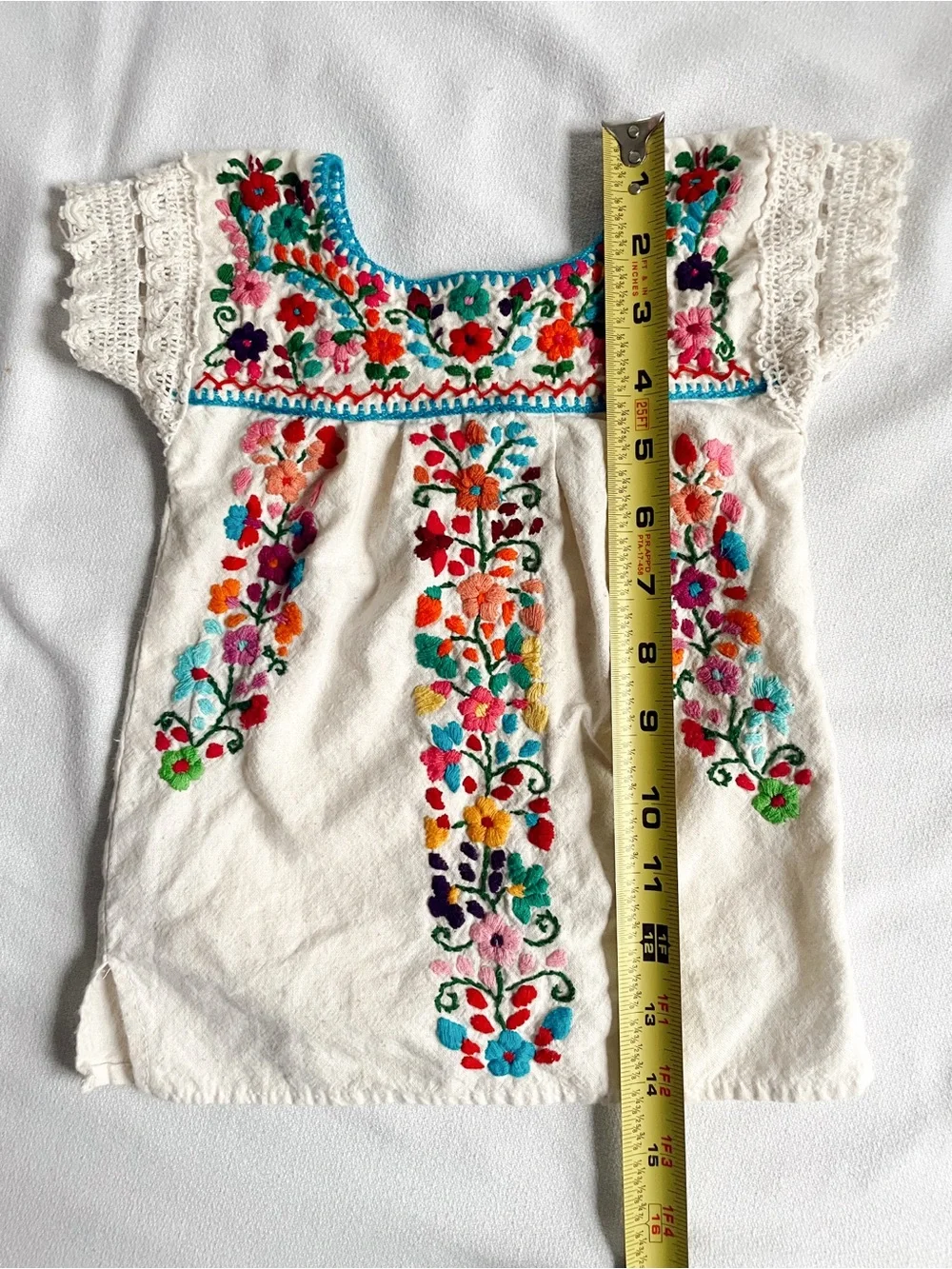 VINTAGE Dress Skirt Mexican Hand Embroidered Folk Art Cotton Top Handmade